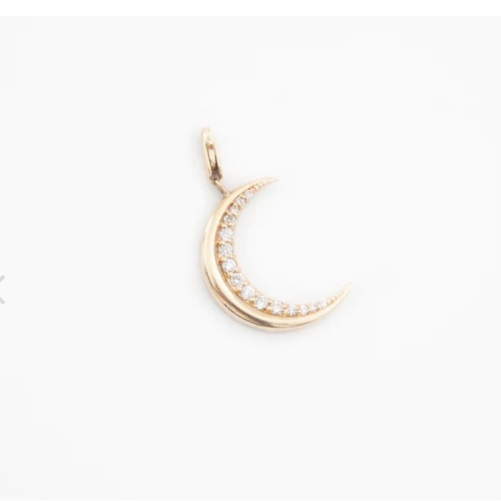 14K Gold Diamond Crescent Moon Charm
